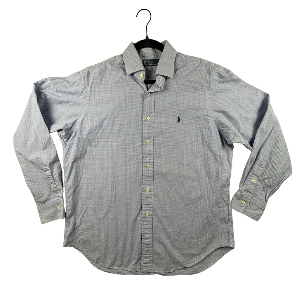Polo Ralph Lauren Mens Gingham Button Down Shirt Blue White 16.5 34/35